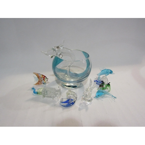 4412 - An Art Glass bowl, glass dolphins, fish, sheep etc