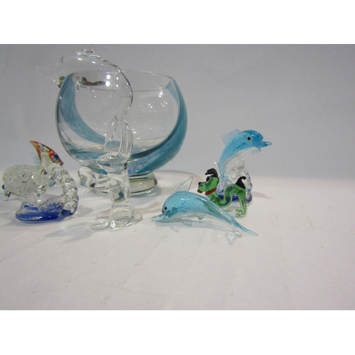 4412 - An Art Glass bowl, glass dolphins, fish, sheep etc