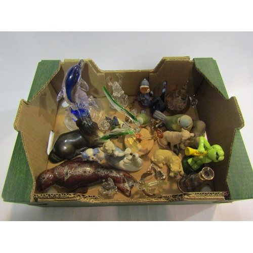 4413 - Box of animal figures including glass and ceramics