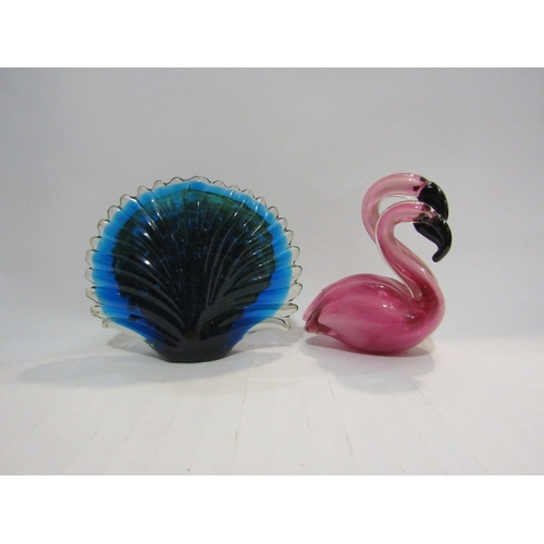 4426 - A Murano glass peacock, 16cm tall and a handblown glassfigure of two flamingoes, 16cm tall (2)