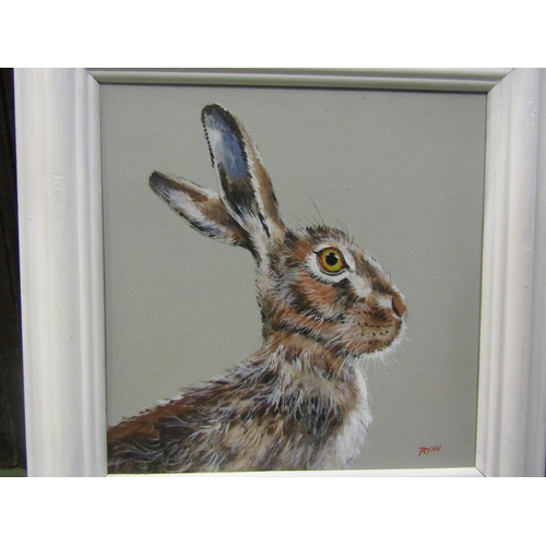 4446 - RYAN: Acrylic on board depicting side profile of a hare, signed lower right, 30cm x 29cm