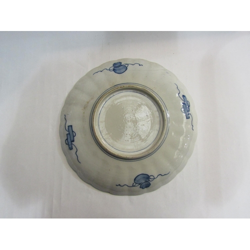 4450 - A Victorian Imari charger with scalloped edge, 38cm diameter, a/f, cracked and repaired