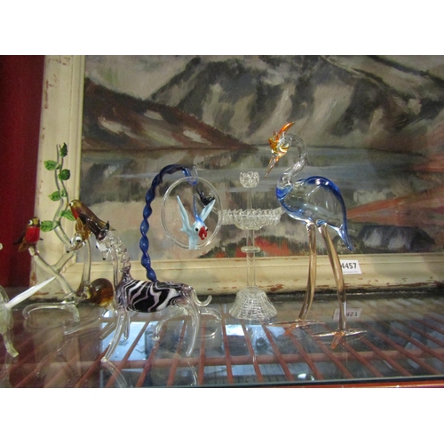 4456 - 11 hand blown glass animals including robins on tree, parrot on stand, kangaroos