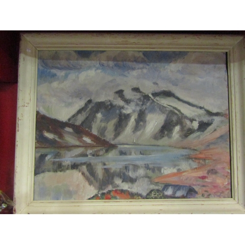 4457 - An oil on canvas of a lake and mountain scene, Believed to be by Lie Gjemre 1900-1993 (Norway). Fram... 