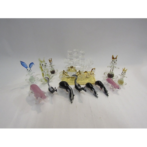 4461 - 12 handblown glass animals, squirrels, badgers, pigs and a Brooks & Bentley Cinderella crystal carra... 