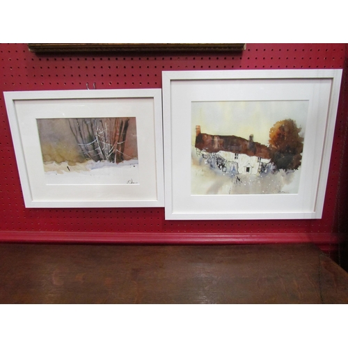 4031 - TREVOR OSBOURNE: Two watercolours, one depicting a cottage, 24cm x 29cm, the other winter trees, 17.... 