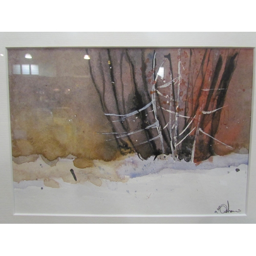 4031 - TREVOR OSBOURNE: Two watercolours, one depicting a cottage, 24cm x 29cm, the other winter trees, 17.... 