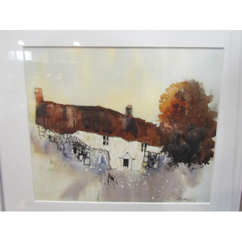 4031 - TREVOR OSBOURNE: Two watercolours, one depicting a cottage, 24cm x 29cm, the other winter trees, 17.... 