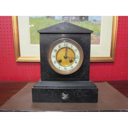 4036 - A late 19th Century black slate mantel clock, with pendulum, no key