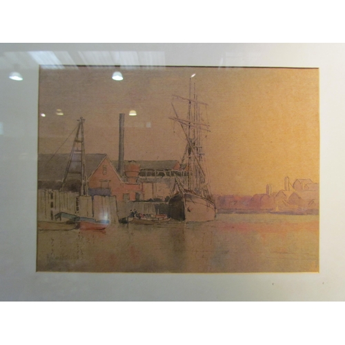 4042 - ROWLAND FISHER: A watercolour of a sailing barge at Great Yarmouth, framed and glazed, 26cm x 36cm i... 