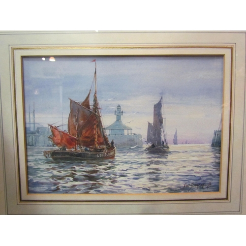 4043 - FRANK WILLIAM SCARBOROUGH (1860-1939): Two watercolours of a moonlit harbour and broadland scene, un... 