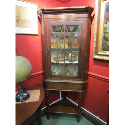 4047 - A Georgian astragal glazed mahogany corner cupboard with string inlay, one pane a/f, 185cm high x 80... 