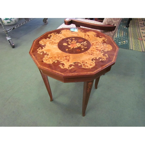 4084 - An Italian style coffee table with scrolled marquetry lift-up top, 51cm high