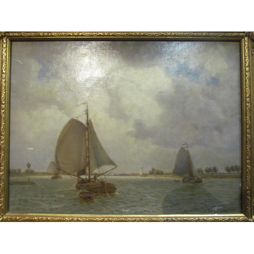 4103 - ROBERT BAGGE-SCOTT (1849-1925): An oil of a broadland scene, signed lower right, gilt framed, some m... 