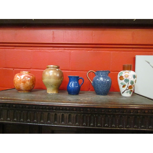 4142 - Five mixed jugs and vases including Victorian glass vase, stoneware vase, speckled blue jug