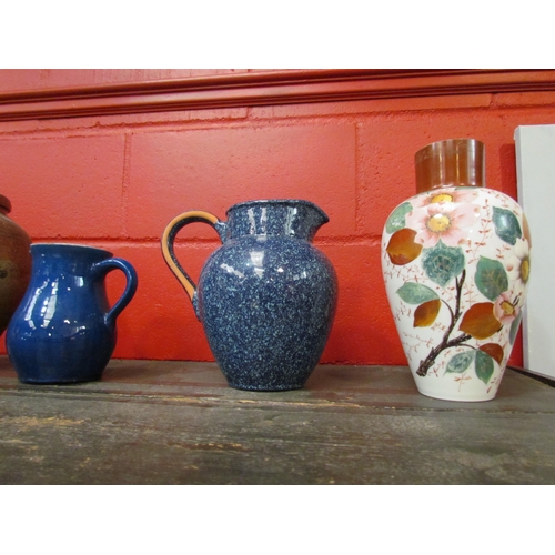 4142 - Five mixed jugs and vases including Victorian glass vase, stoneware vase, speckled blue jug