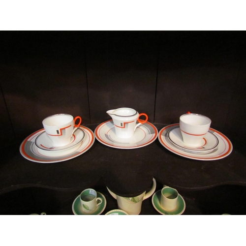 4152 - Shelley Art Deco plates, saucers, cups and milk jug, Deco pattern