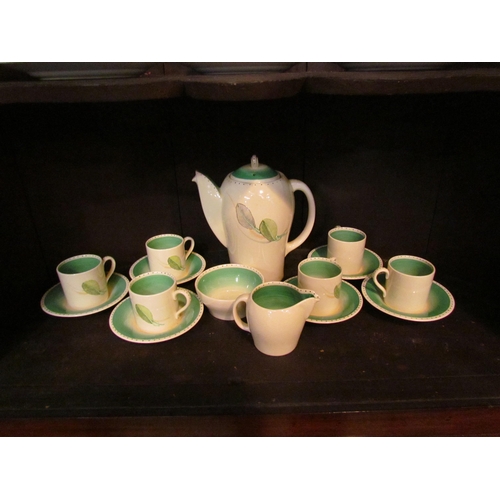 4153 - Susie Cooper, Crown Works Burslem coffee set of Deco form comprising coffee pot, jug, bowl and six c... 