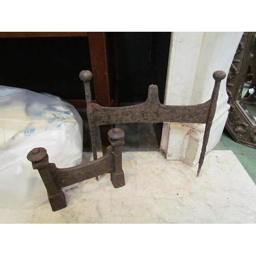 4166 - An 18th century foot scraper with ball finials together with a Victorian cast iron foot scraper with... 