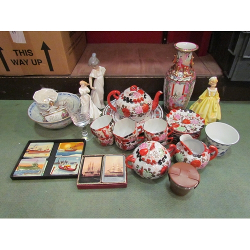 4245 - Two boxes of mixed ceramics, Chinese famille rose vase, Oriental tea set, etc