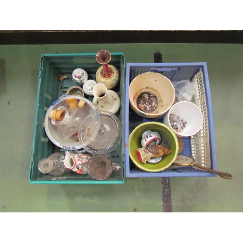 4247 - Two crates containing mainly jardinieres, glassware and a Doulton slender neck vase