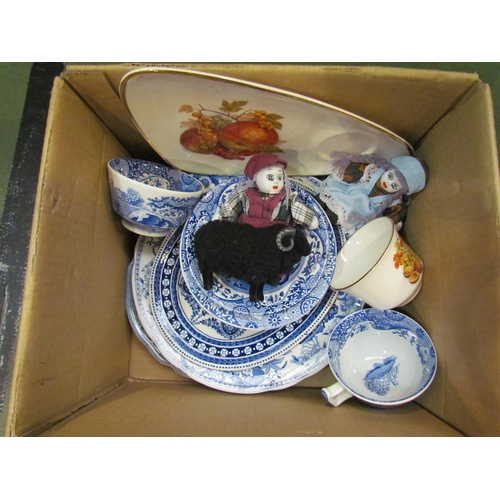 4248 - A quantity of blue and white ceramics including Spode Italian, porcelain headed sovenir dolls etc