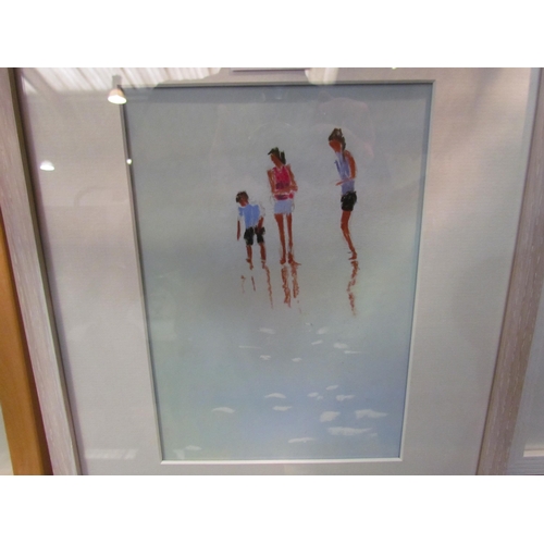 4277 - TREVOR OSBOURNE: A pastel of figures in the sea, 15cm x 22cm, framed and glazed