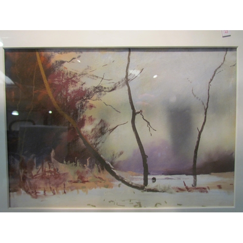 4279 - TREVOR OSBOURNE: A pastel on paper depicting a winter landscape, 225.5cm x 30cm framed and glazed  (... 