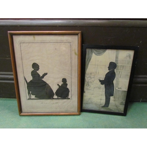 4288 - Two early Victorian silhouettes domestic scene with Mother and Child and standing gentleman