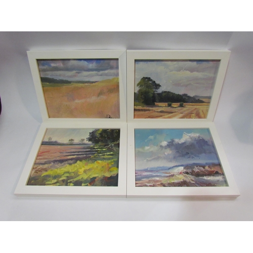 4290 - TREVOR OSBOURNE: Four oil on board scenes, 19cm x 24cm, framed and glazed