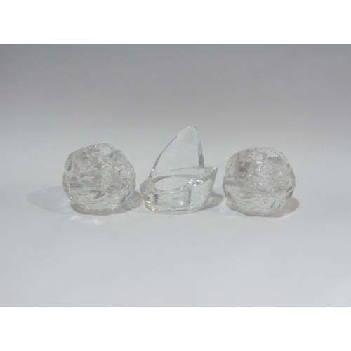 4295 - Two boxed Kosta Boda snowball votive tealight holder and one other (3)