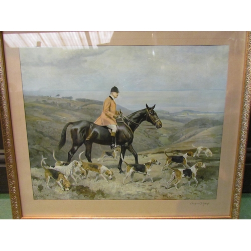 4296 - ALFRED G HAIGH:  A fox hunting print, signed lower right corner, framed and glazed, 36cm x 46cm