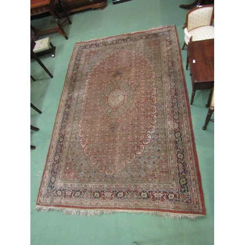 4470 - A red and blue ground rug with classical design, a/f, 303cm x 201cm, torn and stained