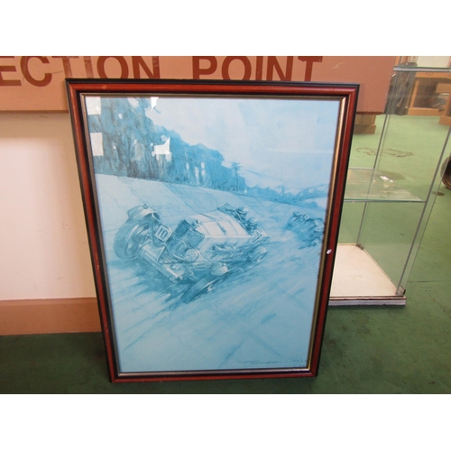 9005 - A framed and glazed Gordon Crosbey print of an MG Tigress Brooklands, frame size 60cm x 79cm and a r... 