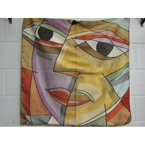 1024 - A modernist Turkish embroidered wall hanging in the style of Picasso, depicting an abstract face, 90... 