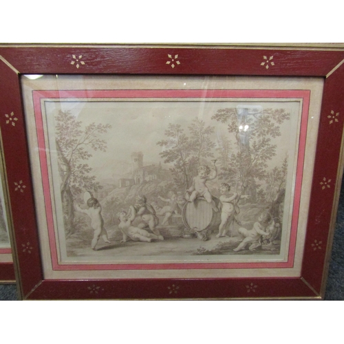 1030 - A pair of Sepia engravings depicting putto playing, red and gilt framed and glazed, 26.5cm x 40cm im... 