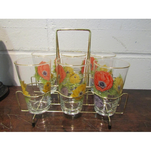 1047 - A retro handkerchief vase and retro set of six glasses on stand