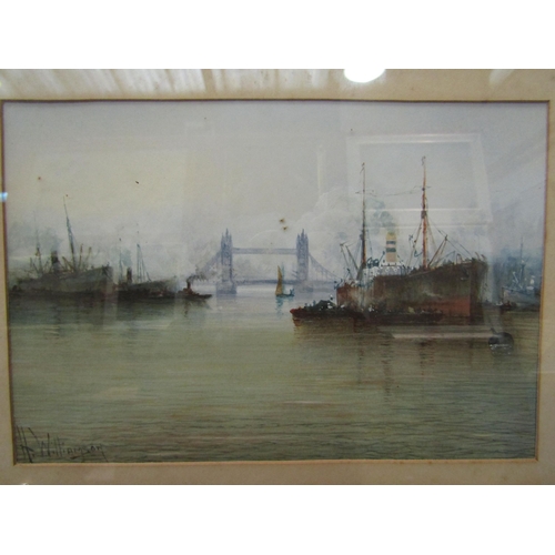 1095 - H. WILLIAMSON: Watercolour depicting working vessals on The Thames with London Bridge in the backgro... 