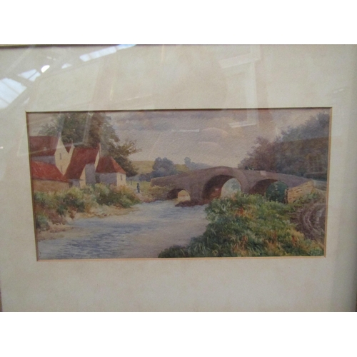 1096 - Two rural watercolours, a mid 20th Century watercolour of a lilly pond, monogram MEM lower left, 22 ... 