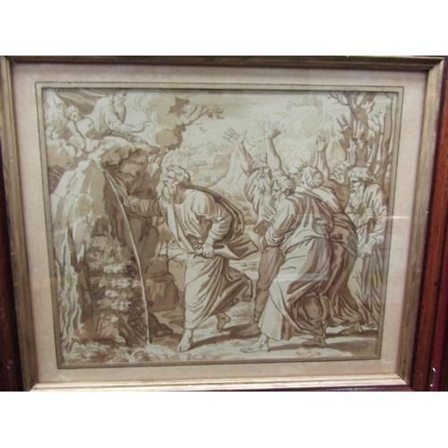 1099 - Three framed and glazed drawings including religious scenes and bust