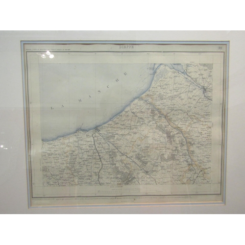 1127 - Two framed maps, Oxford and Dieppe 1882, 79cm x 81cm and 65cm x 85cm including frames