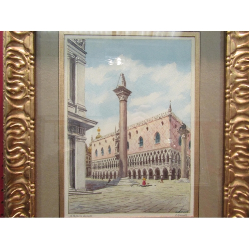 1131 - C. BERSATI: A watercolour of Palazzo Ducale in Venice, lady feeding pigeons, signed lower right, mou... 