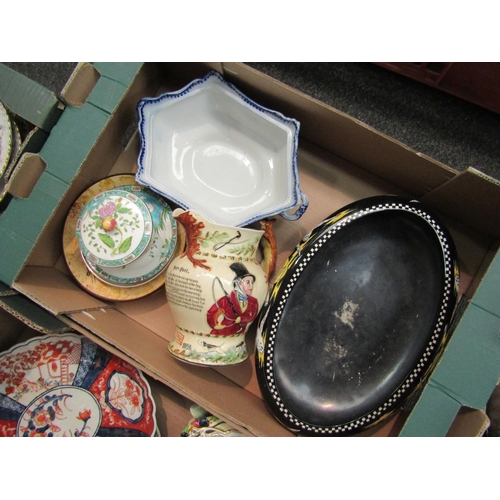 1254 - Three boxes containing Japanese Imari, Art Deco ceramics etc