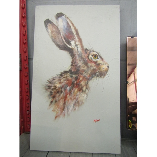 1257 - RYAN: An acrylic on board of hare, 52cm x 30cm