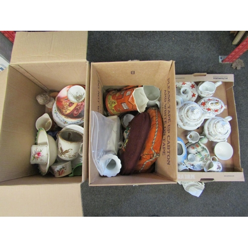 1262 - Three boxes of Victorian china, tea cosies, animal figures etc