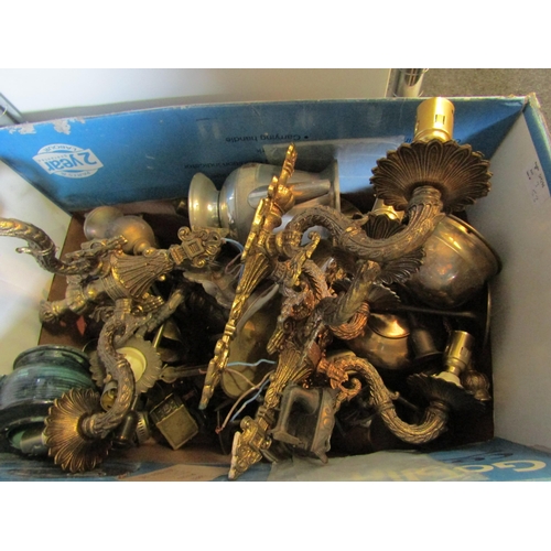 1276 - A box of mixed brass including cranes, wall sconces etc