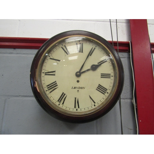 1280 - A mahogany cased wall clock with roman numeral dial marked 'London' with arrow beneath, 40cm diamete... 