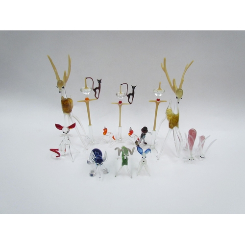 1353 - Eleven hand blown glass figure, lamp posts, deer, cat, dog and elephant