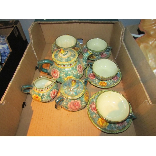 1428 - A 1950's Italian pottery floral teaset, Santucci Deruta with painted and gilded flower decoration   ... 