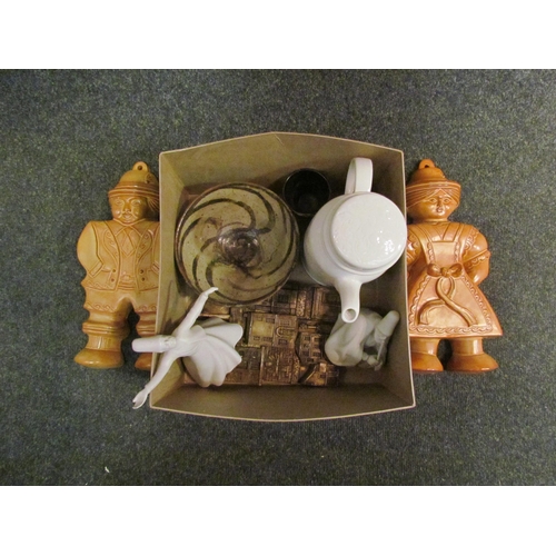 1429 - A box of miscellaneous including Studio pottery bowl, figural wall hangings etc